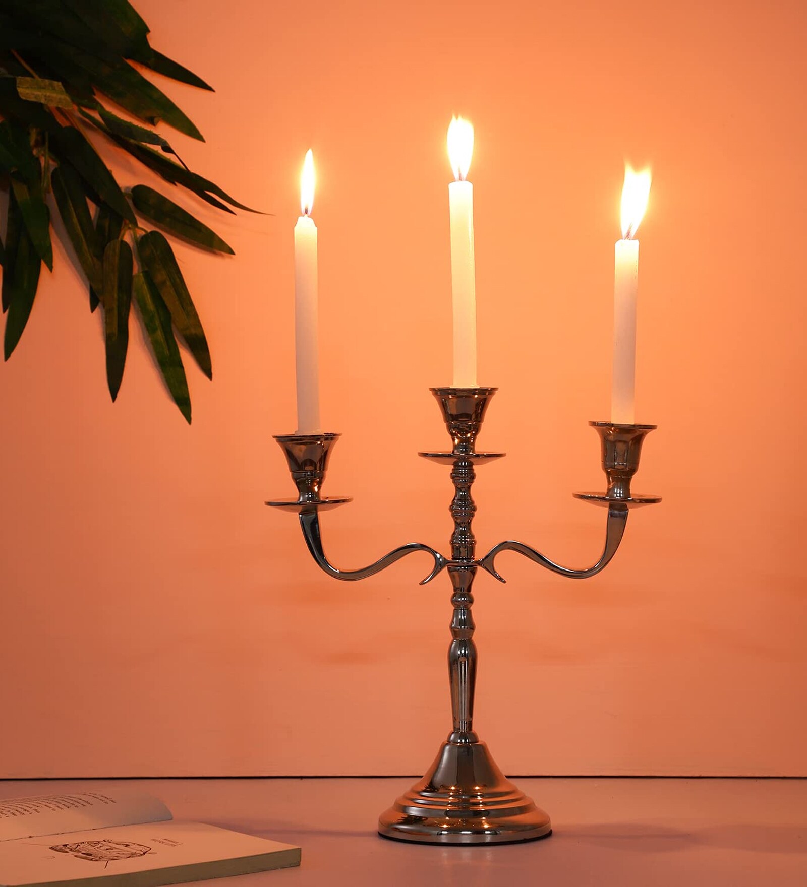 Three Arm Candelabra Silver Aluminium Candle Holder