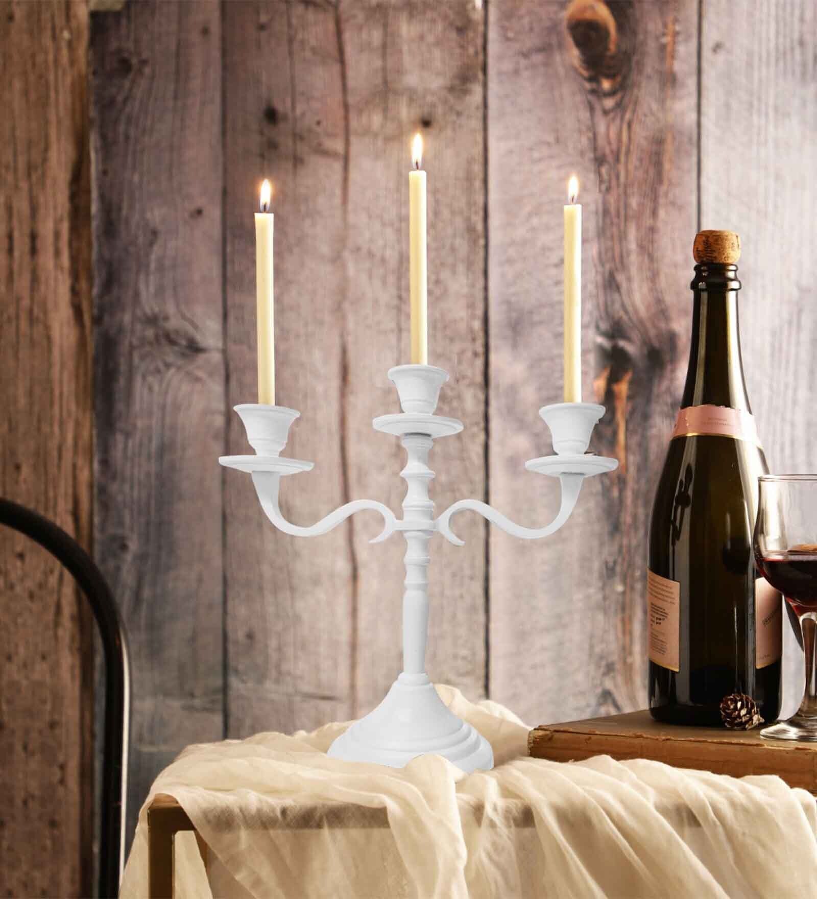 Three Arm Candelabra White Aluminium Candle Holder