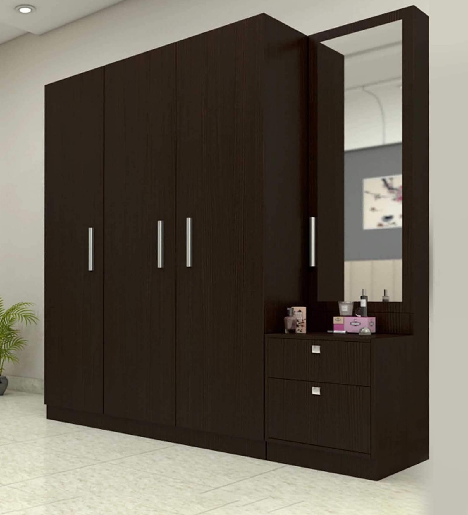 Buy Three Door Wardrobe with Dresser in Country Oak Dark Finish in PLPB by Primorati Online