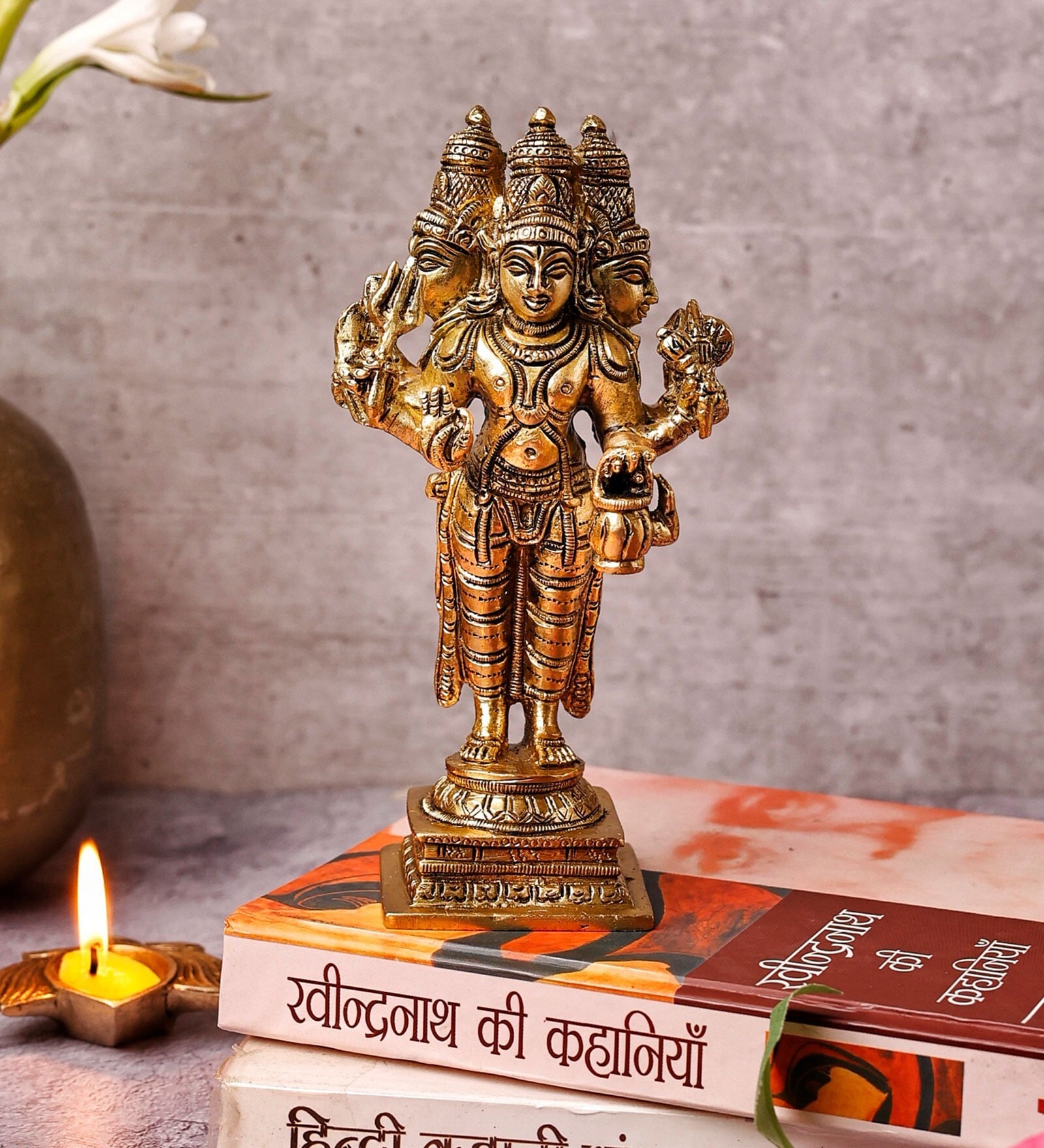 Three Face Standing Brahma Brass Religious Idol