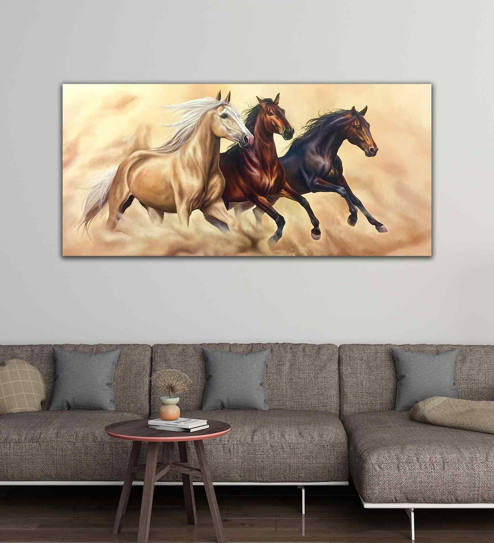 Three Horses Running Premium Quality Wall Painting