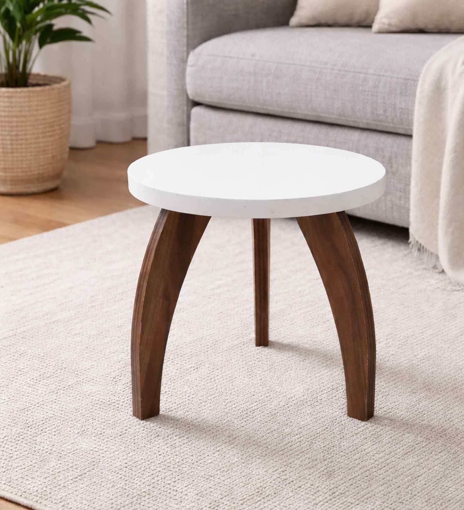 Three Leg Round Table in White Finish