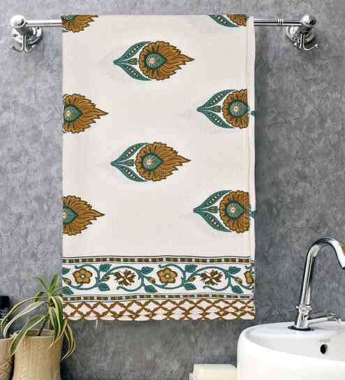 Thai Curry Madhuban Floral Waffle Cotton 250 GSM Bath Towel