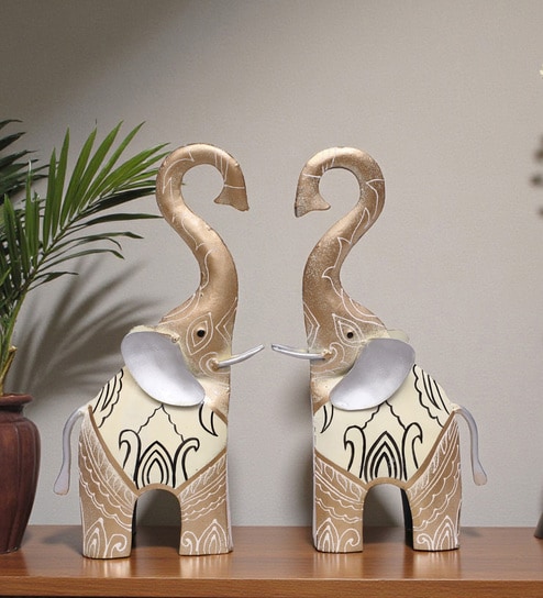 Thanos Elephant Set Of 2 Hand Painted Figurines