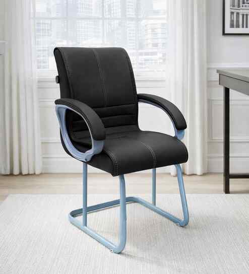 Thanos Leatherette Cantilever Chair In Black Colour