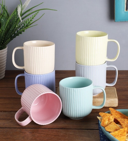 Combed s (180 ml, Pack of 6) (pastel) Ceramic 300 (Set of 6) Tea Cup