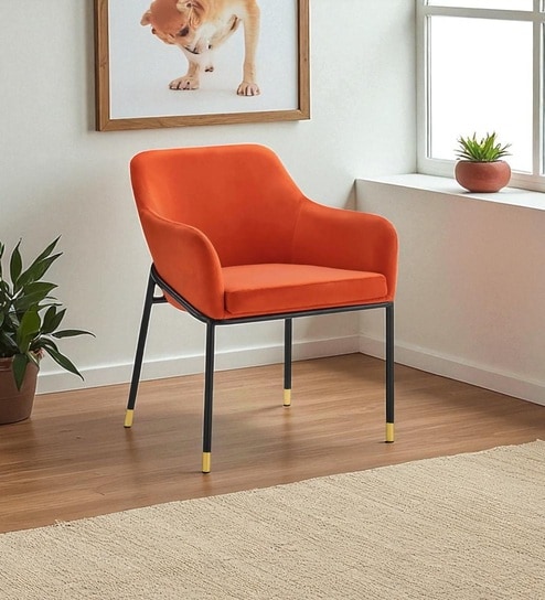 Elarion Lounge Chair With Leatherette Upholstery In Orange Colour