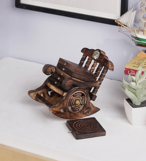 Rocking Chair Brown Mango Wood (Set of Missing) Table Coaster with Stand