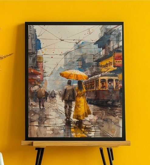 The Rain With Loving Couple Printed Canvas Wall Art