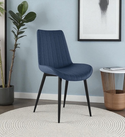 Urban Cognac Lounge Chair With Leatherette Upholstery In Navy Blue Colour