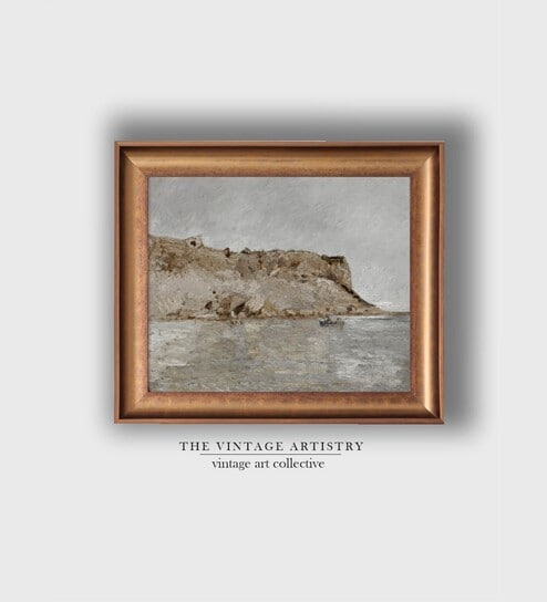 The Vintage Artistry Beige & Blue Antique Rustic Muted Landscapewall Art