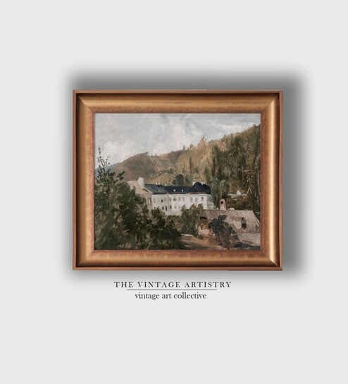 The Vintage Artistry Beige & Brown European Villa Landscape Wall Art