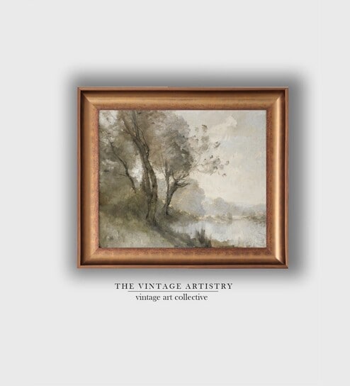 The Vintage Artistry Beige Riverside Landscape Wall Art