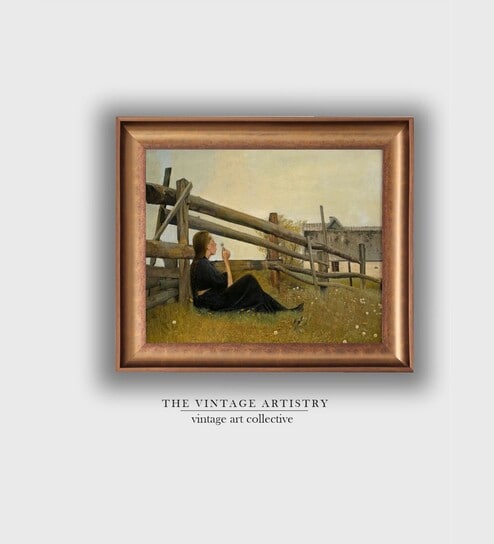 The Vintage Artistry Black & Brown Woman In Field With Dandelion Flowers Printed Framed Wall Art