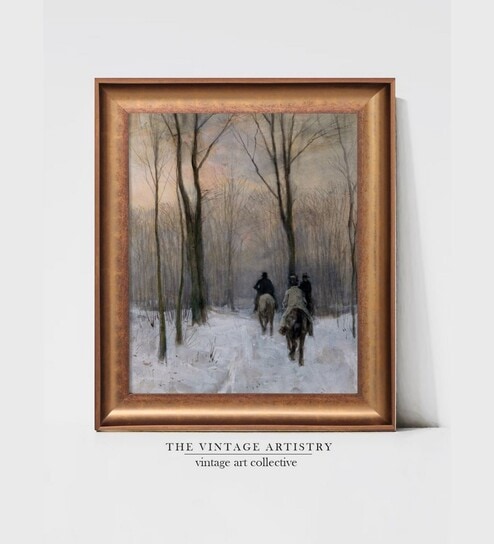 The Vintage Artistry Black & Browneuropean Winter Printed Framed Wall Painting