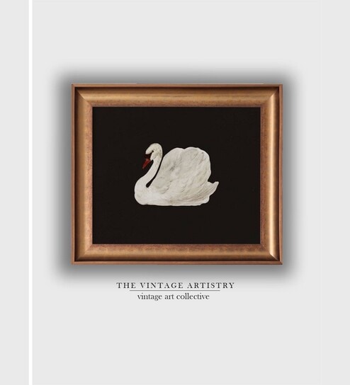 The Vintage Artistry Black & White Antique Swan Painting Wall Art