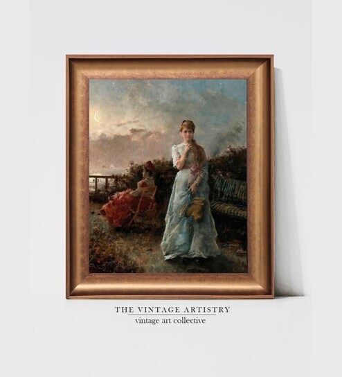 The Vintage Artistry Blue & Beige An Evening At Sea Painting Wall Art