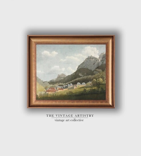 The Vintage Artistry Blue & Green Mountains View Painting Wall Art