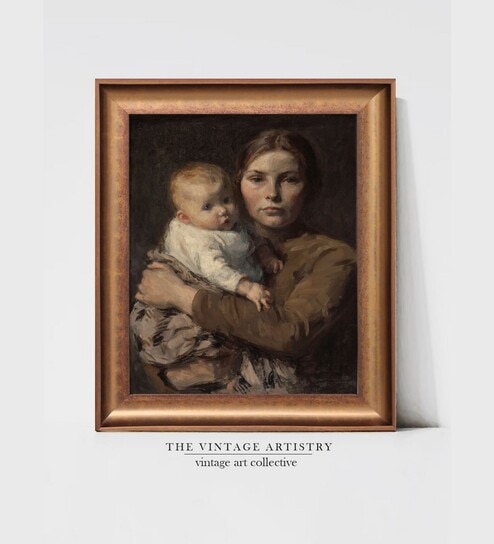 The Vintage Artistry Brown & Beige Antique Women Painting Framed Wall Art