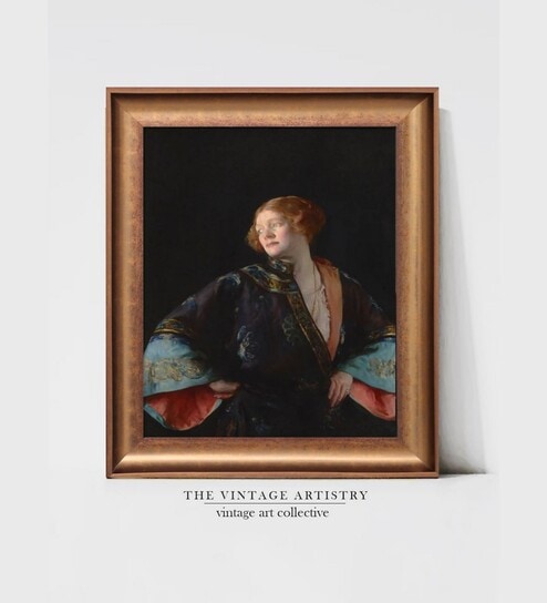 The Vintage Artistry Brown & Black Classical Victorian Red Haired Wall Painting