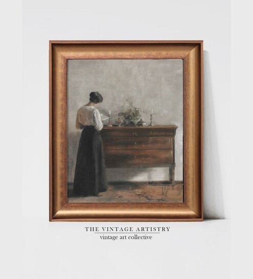 The Vintage Artistry Brown & Black European Portrait Painting Framed Wall Painting