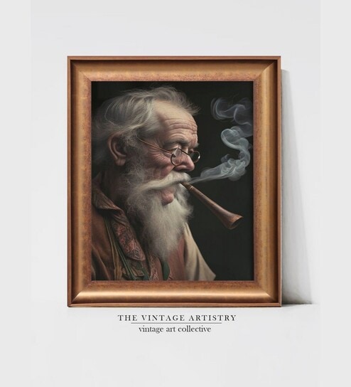 The Vintage Artistry Brown & Black Old Man With Pipe Painting Wall Art