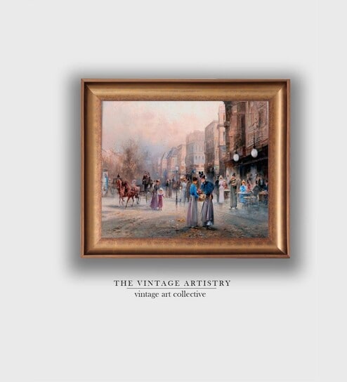 The Vintage Artistry Brown & Blue A Scene In Paris Printed Framed Wall Art