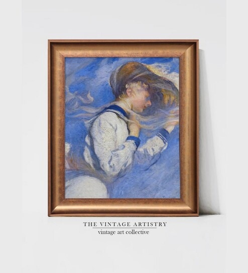 The Vintage Artistry Brown & Bluefigurative Woman Framed Wall Painting