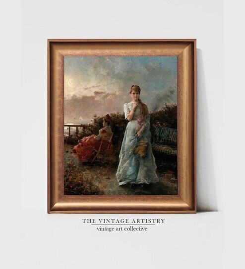 The Vintage Artistry Brown & Green Alfred Stevens One Evening At The Sea Framed Wall Painting