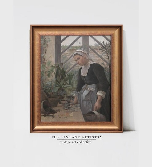 The Vintage Artistry Brown & Green Moody Portrait Wall Painting