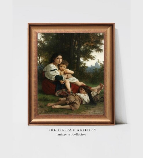 The Vintage Artistry Brown & Green Printablewooden Framed Wall Painting