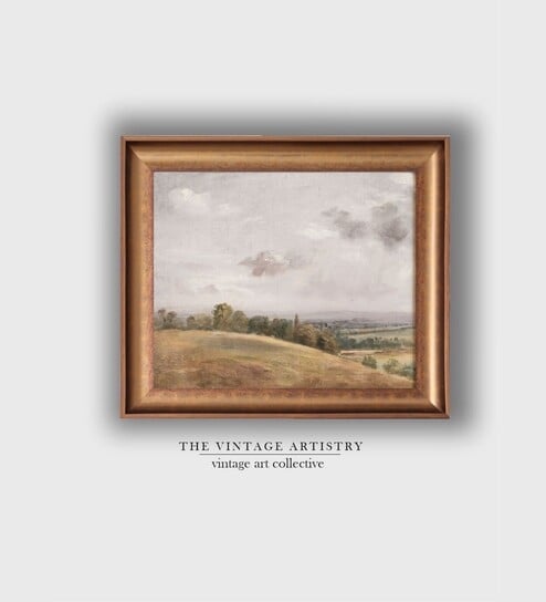 The Vintage Artistry Brown & Green Rustic Muted Hills Printed Framed Wall Painting