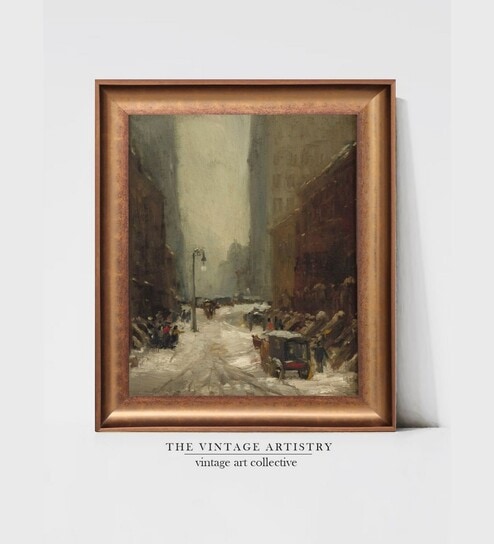 The Vintage Artistry Brown & Green Snow In New York Printed Wall Art