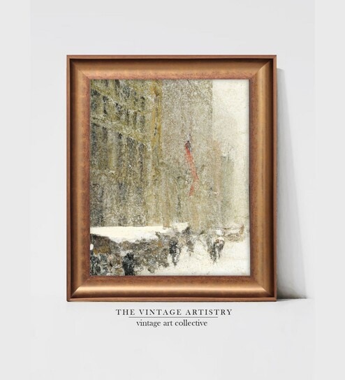 The Vintage Artistry Brown & Green Winter Cityscape Framed Wall Painting