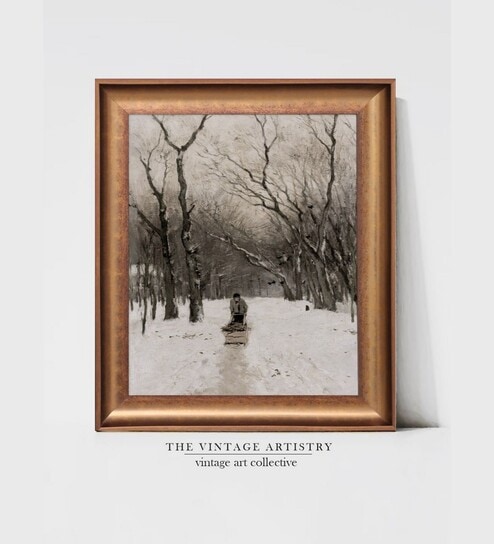 The Vintage Artistry Brown & Grey Printed Landscape Painting Wall Art