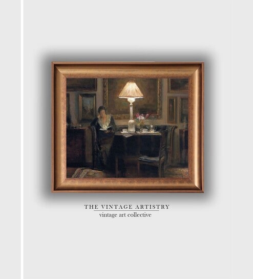 The Vintage Artistry Brown & White Woman Reading Painting Wall Art
