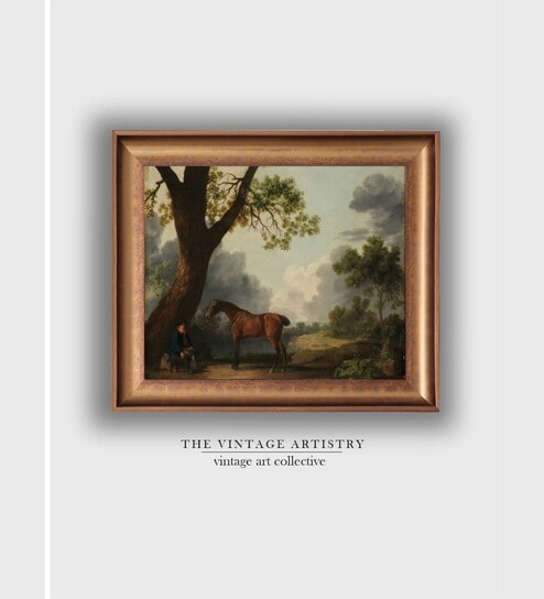 The Vintage Artistry Brown Victorian Horse Canvas Framed Painting Wall Art