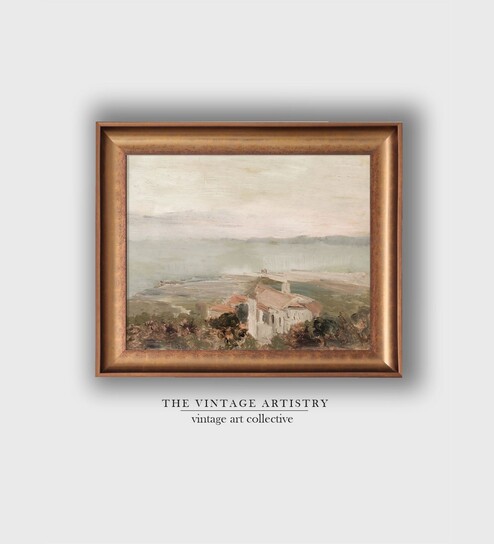 The Vintage Artistry Gold-Toned & Beigeneutral Landscape Painting Wall Art