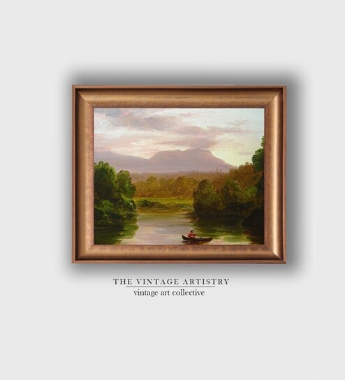 The Vintage Artistry Gold-Toned & Green River Painting Wall Art