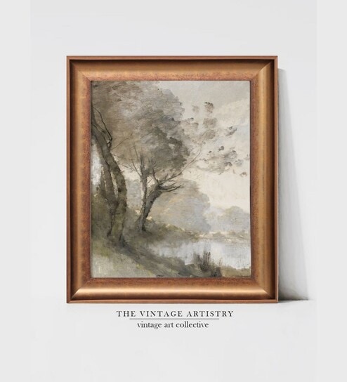 The Vintage Artistry Green & Brown Abstract Printed Landscape Art