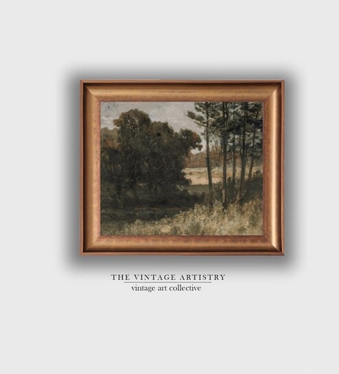 The Vintage Artistry Green & Brown Country Landscape Painting Wall Art