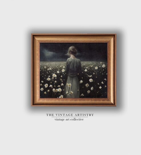 The Vintage Artistry Green & White Wild Flower Field Painting Wall Art