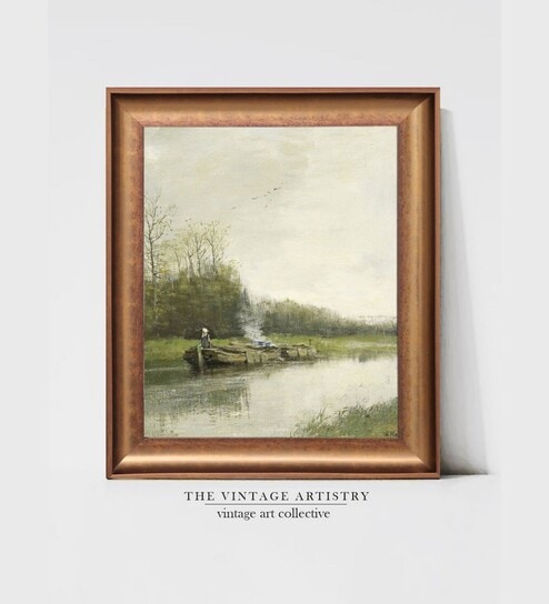 The Vintage Artistry Green Misty Lake Painting Wall Art