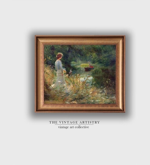 The Vintage Artistry Greenfrench Country Cottage Garden Meadow Painting Wall Art