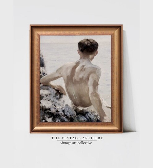 The Vintage Artistry Grey & Gold-Toned Watercolor Portrait Painting Wall Art