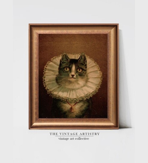 The Vintage Artistry Victorian Cat Wooden Framed Wall Art