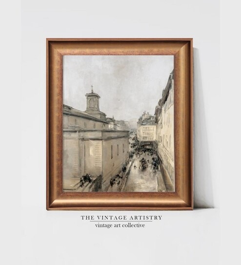 The Vintage Artistry White & Brownparis City Scape Printed Framed Wall Painting