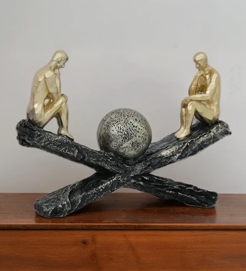 Thinking Men Sitting on Black Seesaw in Golden and Black Finish with Resin Material Showpiece
