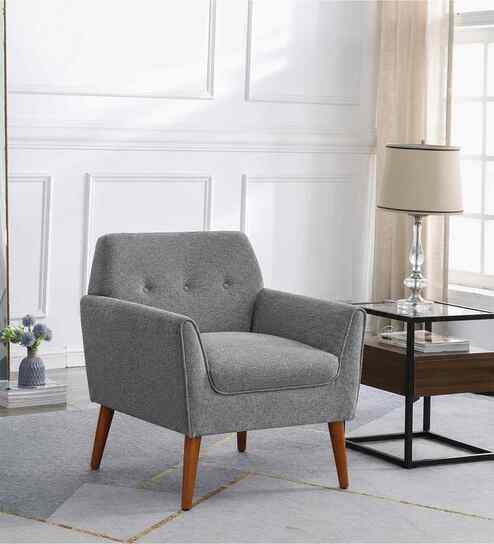 Thomas Boucle Fabric Arm Chair In Grey Colour