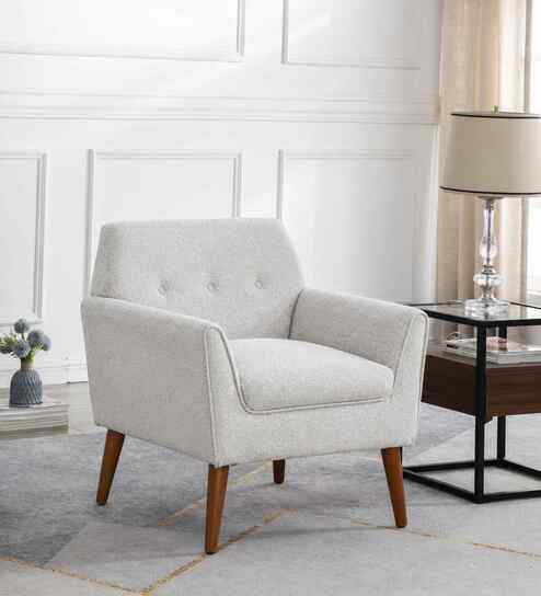 Thomas Boucle Fabric Arm Chair In White Colour